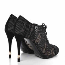 Load image into Gallery viewer, Chanel short boot bootie black lace mesh pearl high heels EU 41 US 10