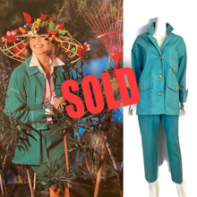 Load image into Gallery viewer, 92P, 1992 Spring Chanel Green Denim 2 piece Jacket Pant Suit Oversized FR 34 US 4/6/8