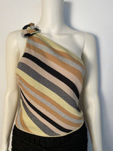 Load image into Gallery viewer, Chanel 01P, 2001 Spring Camellia ribbed shoulder striped top blouse FR 38
