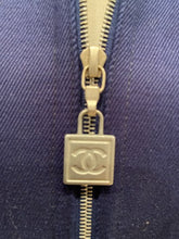 Load image into Gallery viewer, NWT Chanel 05P 2005 Spring short Sporty Navy Blue jacket logo zippers FR 36