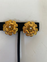 Load image into Gallery viewer, 1980’s Collection 23 Vintage Chanel Clip On Gold Pearl Camellia Earrings