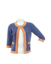 Load image into Gallery viewer, Chanel 07P 2007 Spring Dusty Blue Peach Trim Cashmere Cardigan Sweater FR 38 US 4