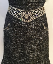 Load image into Gallery viewer, Vintage Chanel 02A, 2002 Fall Crystal Belted Dark Navy/White High Waist Skirt FR 40 US 2/4/6