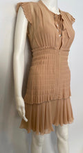 Load image into Gallery viewer, Vintage 2002 Chanel 2 piece beige silk chiffon pleated accordion dress set US 6