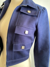 Load image into Gallery viewer, NWT Chanel 05P 2005 Spring short Sporty Navy Blue jacket logo zippers FR 36