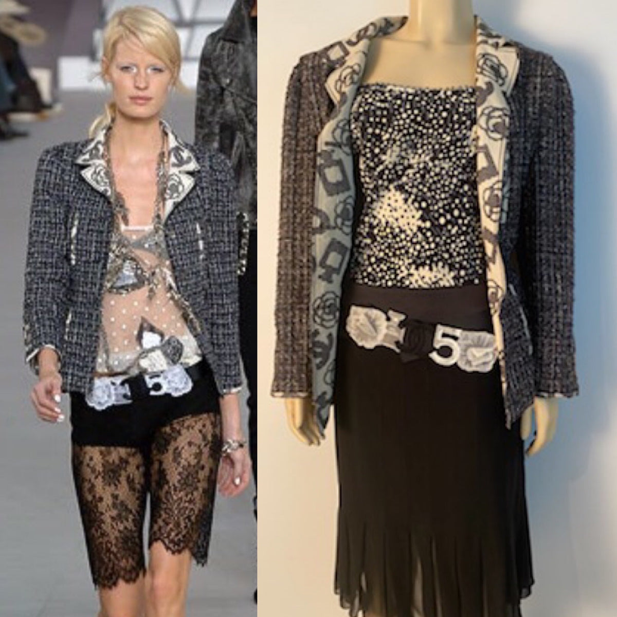 Chanel 2006 Spring, 06P Cotton tweed brown black white Blazer camellia ...