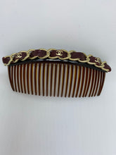 Load image into Gallery viewer, Chanel 2013 Bordeaux Burgundy Leather Hair Decorative  Accessory Comb Barrette Gold CC Logos