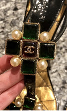 Load image into Gallery viewer, Chanel 07P Spring Gripoix Jewel black patent leather strap Heels w/ box EU 38.5 US 7/7.5