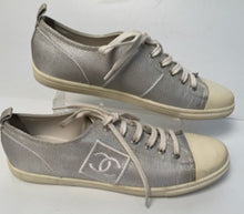 Load image into Gallery viewer, Chanel 10C, 2010 Cruise Resort Silver Metallic Canvas Woven CC Logo Tennis Shoes EU 41 US 10/11