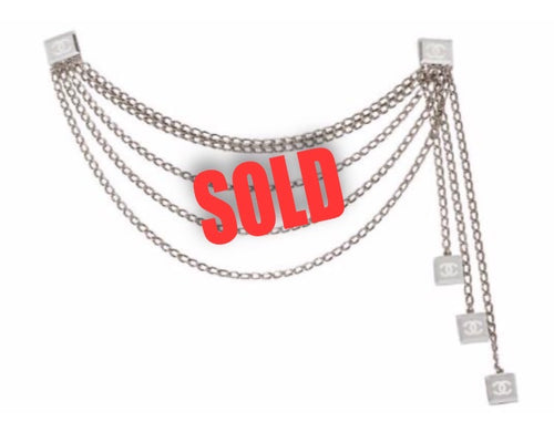 Chanel Vintage 03C Multi Strand Silver Mirror Metal Belt Clip Necklace Accessory