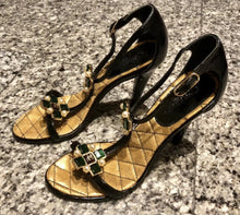 Load image into Gallery viewer, Chanel 07P Spring Gripoix Jewel black patent leather strap Heels w/ box EU 38.5 US 7/7.5