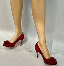 Load image into Gallery viewer, Chanel Light Red Lace Satin Heels EU 39C US 8.5/9