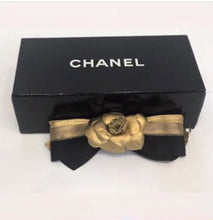 Load image into Gallery viewer, Chanel 12P, 2012 Spring Black Gold Camellia Flower Barrette Hair Accessory Clip