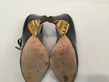 Load image into Gallery viewer, Editing Lora Layaway Chanel Navy Blue Patent Leather Quilted Gold Mary Jane Wedge Strap Heels 07A 2007 Fall Novelty Buckled Pumps EU 38 US 7/7.5