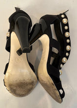 Load image into Gallery viewer, Chanel Black Strap Sandal Heels Pearl Trim EU 37.5 US 6.5/7 Narrow