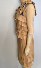 Load image into Gallery viewer, Vintage Chanel 01A, 2001 Fall Ruffle Beige Tan Leather Skirt Vest Dress Suit Set FR 36 US 4/6