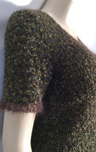 Load image into Gallery viewer, Vintage Chanel 98A, 1998 Fall tweed wool pullover short sleeve olive mohair sweater top blouse FR 42 US 6/8/10