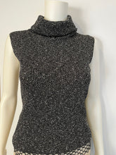 Load image into Gallery viewer, Chanel 05A 2005 Fall Gray Metallic Knit Sleeveless Turtleneck Sweater Top FR 38