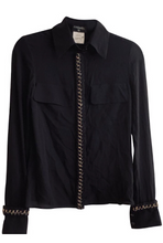 Load image into Gallery viewer, Chanel 11A, 2011 Fall black Blouse top w chain tweed trim FR 42 US 8