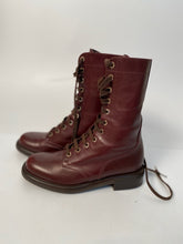 Load image into Gallery viewer, Chanel 13A 2013 Fall Paris Edinburgh Dark Brown Blue Interior Leather Lace Up Engineer Boots EU 39