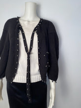 Load image into Gallery viewer, Chanel 09P 2009 Spring black CC logo knit silk cardigan with grey pearls FR 36 US 4
