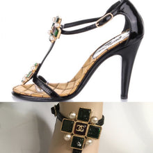 Load image into Gallery viewer, Chanel 07P Spring Gripoix Jewel black patent leather strap Heels w/ box EU 38.5 US 7/7.5