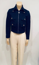 Load image into Gallery viewer, NWT Chanel 05P 2005 Spring short Sporty Navy Blue jacket logo zippers FR 36