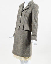 Load image into Gallery viewer, Chanel Vintage 03A, 2003 Fall Autumn Brown Tweed Lace Jacket Blazer Skirt Suit Set FR 48 US 14/16