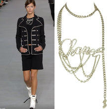 Load image into Gallery viewer, Rare 06C, 2006 Cruise Chanel cursive letters multi strand silver tone belt necklace 38” long