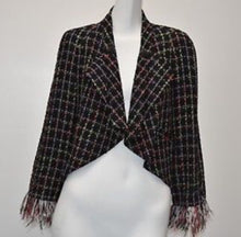 Load image into Gallery viewer, Chanel 11P, 2011 Spring Black Multicolor Tweed Ostrich Feather Trim Blazer Dress Cardigan Jacket FR 38 US 4/6