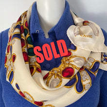 Load image into Gallery viewer, Large Vintage Chanel Jewel Multicolor Print Silk Scarf