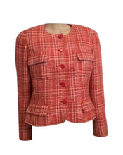 Load image into Gallery viewer, 97P, 1997 Spring Chanel Vintage Orange Plaid Tweed Blazer Dress Jacket US 10