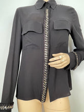 Load image into Gallery viewer, Chanel 11A, 2011 Fall black Blouse top w chain tweed trim FR 42 US 8