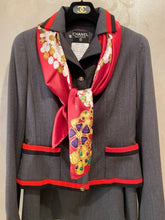 Load image into Gallery viewer, 94A 1994 Fall Very Rare Vintage Chanel Skirt Suit in Grey/Red/Black FR 42 US 6/8