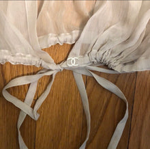 Load image into Gallery viewer, Chanel 04C 2004 Cruise Silk Chiffon Short Sleeve Sheer Drawstring Beige Ecru Blouse Top FR 36 US 2/4