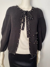 Load image into Gallery viewer, Chanel 09P 2009 Spring black CC logo knit silk cardigan with grey pearls FR 36 US 4