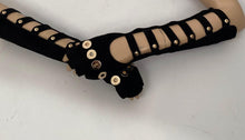 Load image into Gallery viewer, Rare! Chanel Long Fingerless Black Suede leather 08, 2008 Gold CC Logos Caged Gloves Sz 7.5
