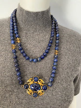 Load image into Gallery viewer, 95A, 1995 Fall Vintage Chanel Long Strand Blue Gold Stone CC Necklace