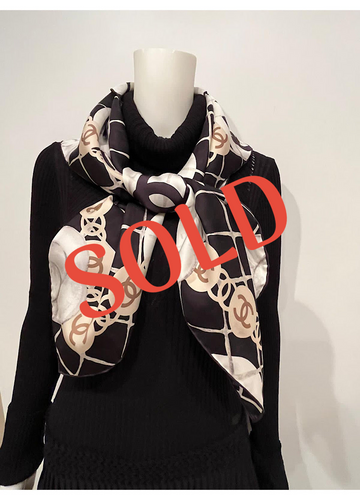 Chanel 2019 Large Silk CC Camellias Scarf