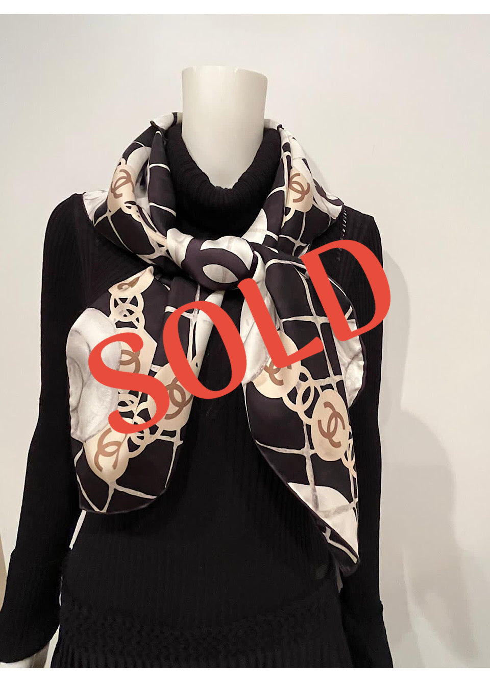Chanel 2019 Large Silk CC Camellias Scarf