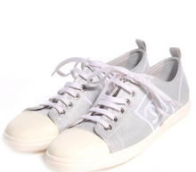 Load image into Gallery viewer, Chanel 10C, 2010 Cruise Resort Silver Metallic Canvas Woven CC Logo Tennis Shoes EU 41 US 10/11