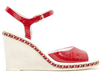 Load image into Gallery viewer, Chanel 14P 2014 Spring Patent Leather Red Chain Wedge Heel Sandals EU 38.5 US 7.5