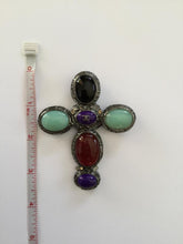 Load image into Gallery viewer, Chanel vintage 03A 2003 Fall Gripoix multicolor Glass Stone Oversized Cross Brooch Pin