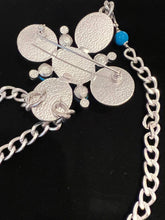 Load image into Gallery viewer, Chanel 07A 2007 Fall Turquoise Multi-Strand Tweed Crystal CC Silver Metal Necklace/Belt/Pin/Brooch