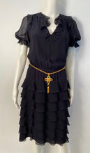 Load image into Gallery viewer, 94A Vintage Chanel poured glass Cabechon stones Cross Tassel CC Pendant tassel Necklace Red Green Gold Metal