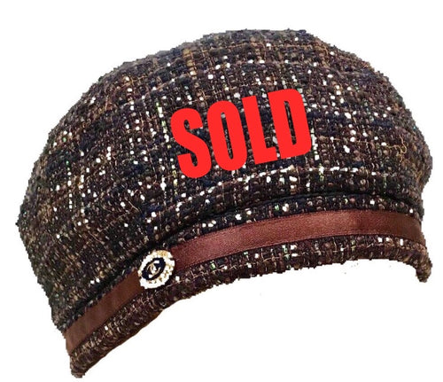 Chanel Fantasy Tweed Brown Multicolor Beret Hat Sz 57