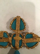 Load image into Gallery viewer, 1989 Collection 28 Large Vintage Chanel CC Turquoise Stone Gold Plated Cross