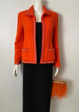 Load image into Gallery viewer, 94P, 1994 Spring Extremely Rare! Vintage Chanel Orange Tweed Scobido Trim Boucle  Jacket FR 36 US 4