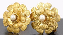 Load image into Gallery viewer, 1980’s Collection 23 Vintage Chanel Clip On Gold Pearl Camellia Earrings