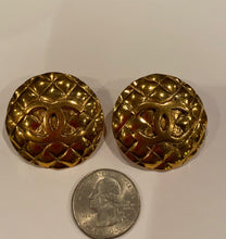 Load image into Gallery viewer, Chanel vintage quilted clip on CC gold plated metal round oversized earrings